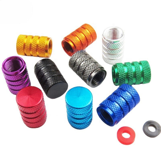 Aluminum Cylinder Schrader Bicycle Tire Valve Cap with O-Ring Seal