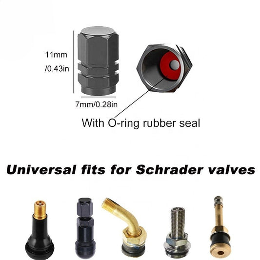 Aluminum Hexagon Schrader Bicycle Tire Valve Cap with O-Ring Seal
